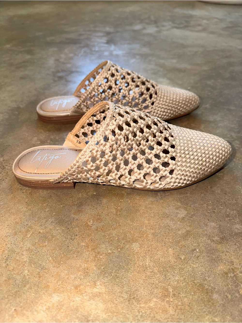 Latigo Woven Leather Mule Slides Tan Pointed Toe Slip On Flats Size 9 NWOT - Picture 4 of 10